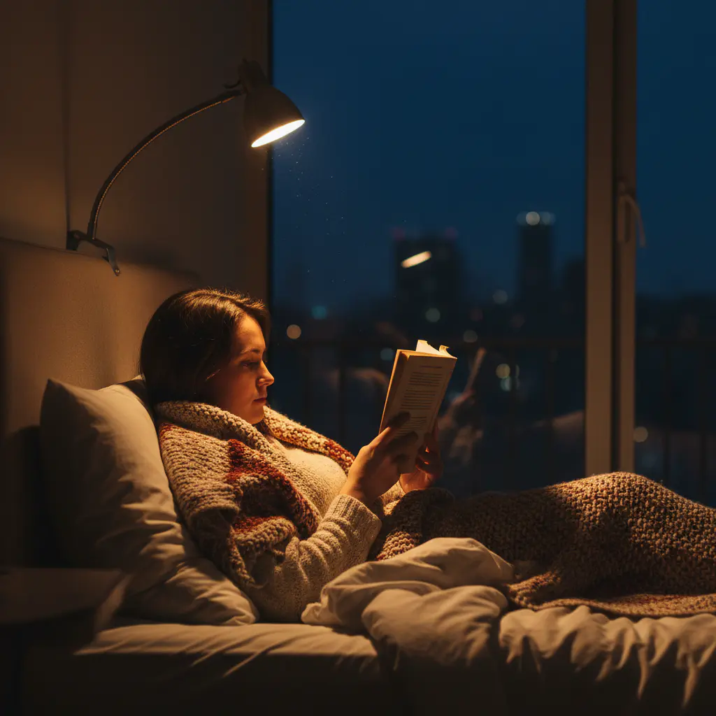 Person liest im Bett